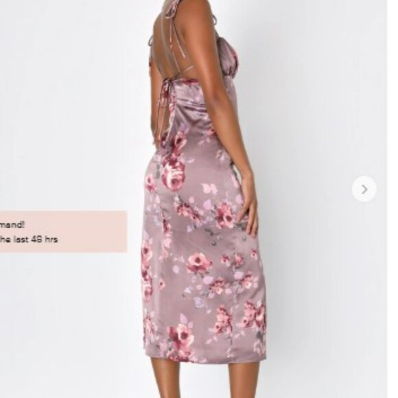 NWT! Lulus Fleur-ty Behavior Mauve Floral Satin Tie-strap Midi Dress Purple - Picture 3 of 4